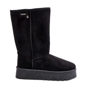 Wysokie Śniegowce Na Platformie Big Star OO274895 Czarne. Czarne buty zimowe bez obcasa, na platformie, bez zapięcia. Za 205,59 zł.