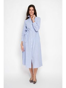 ASSUILI Sukienka w kolorze niebieskim rozmiar: 42. Niebieskie sukienki Assuili, bez wzorów, z tkaniny, klasyczne, bez kołnierzyka, bez ramiączek, midi, rozkloszowane. Za 130,99 zł.