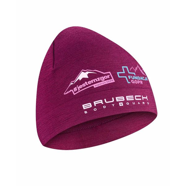 Czapka wełniana unisex Brubeck #JESTEMZGOR #WSPIERAMGOPR. Fioletowe czapki Brubeck, bez wzorów, z elastanu, sportowe. Za 59,99 zł.