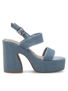 DeeZee Sandały KY8505-1 Niebieski. Niebieskie sandały DeeZee, bez wzorów, z materiału, bez obcasa, na słupku, bez zapięcia. Za 89,99 zł.