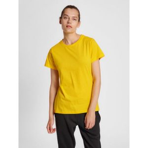 Koszulka damska Hummel Red Basic. Żółte bluzki Hummel, s, bez wzorów, z bawełny, sportowe, bez kołnierzyka, bez ramiączek. Za 117,00 zł.