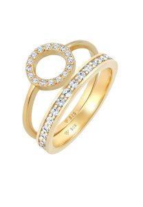 Elli PREMIUM Damska obrączka Duo Memorie Circle Geo Timeless z kryształami w srebrze próby 925 sterling silver Pierścionki 1 ct Damski. Szare pierścionki Elli PREMIUM, srebrne. Za 288,99 zł.