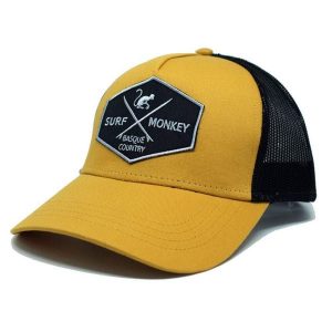 Czapka Trucker - 5 Paneli / Jeden rozmiar (Musztardowy/Czarny). Czarne czapki SURF MONKEY, z aplikacjami, z bawełny, eleganckie. Za 135,96 zł.