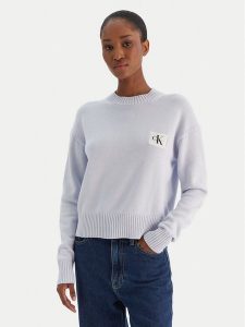 Calvin Klein Jeans Sweter Ck Embro Badge LV047D351G Błękitny Regular Fit. Niebieskie swetry klasyczne Calvin Klein Jeans, s, z bawełny, bez kołnierzyka. Za 389,99 zł.