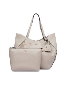 Guess Torebka Amorette HWBG78 98240 Beżowy jasny. Brązowe shopper bag Guess, z aplikacjami, ze skóry, bez dodatków. Za 714,99 zł.