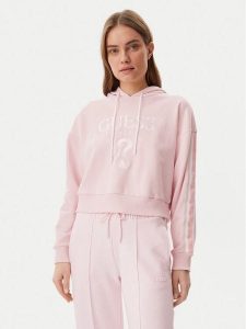 Guess Bluza V5GQ17 KCRT1 Różowy Regular Fit. Czerwone bluzy Guess, xxs, z aplikacjami, z bawełny, bez kaptura. Za 219,99 zł.