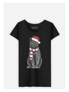 WOOOP Koszulka "Xmas Cat" w kolorze czarnym rozmiar: S. Czarne bluzki Wooop, s, bez wzorów, z bawełny, bez kołnierzyka, bez ramiączek. Za 56,99 zł.