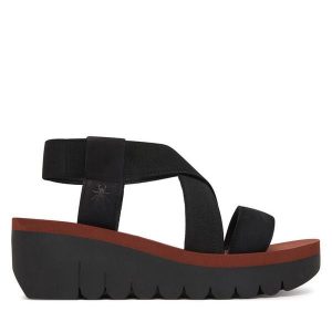 Sandały Fly London. Czarne sandały Fly London, bez wzorów, bez obcasa, na koturnie, bez zapięcia. Za 463,99 zł.