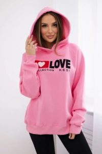 Bluza bawełniana ocieplana z kapturem Love jasno różowa. Czerwone bluzy KESI, l, bez wzorów, z bawełny, z kapturem. Za 271,84 zł.