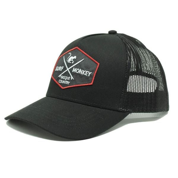 Czapka Trucker - 5 Paneli / Jeden rozmiar (Czarny/Czarny). Czarne czapki SURF MONKEY, bez wzorów, z bawełny. Za 135,96 zł.