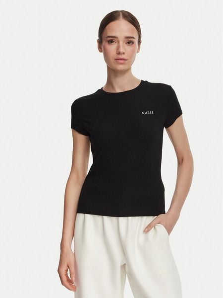 Guess T-Shirt V6YI24 K4787 Czarny Slim Fit. Czarne t-shirty Guess, xxs, z aplikacjami, z lyocellu, bez kołnierzyka, bez ramiączek. Za 147,99 zł.