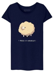 WOOOP Koszulka "Haircut Sheep" w kolorze granatowym rozmiar: M. Niebieskie bluzki Wooop, m, bez wzorów, z bawełny, bez kołnierzyka, bez ramiączek. Za 56,99 zł.