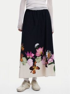 Desigual Spódnica trapezowa Lindo 25SWFW18 Czarny Regular Fit. Czarne spódnice Desigual, xs, bez wzorów, z bawełny. Za 259,99 zł.
