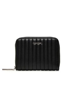 Calvin Klein Portfel Mini Line Quilt Md Zip Around K60K613064 Czarny. Czarne portfele Calvin Klein, bez wzorów, ze skóry. Za 189,99 zł.
