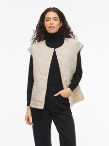 Vila Kamizelka pikowana "Silla" w kolorze kremowym rozmiar: 36. Brązowe kamizelki Vila, bez wzorów, bez kołnierzyka, bez ramiączek, bez kaptura. Za 130,99 zł.