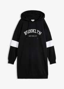 Sukienka dresowa oversize z czystej bawełny organicznej. Czarne sukienki bonprix, bez wzorów, z bawełny, bez kołnierzyka, bez ramiączek, oversize. Za 139,99 zł.