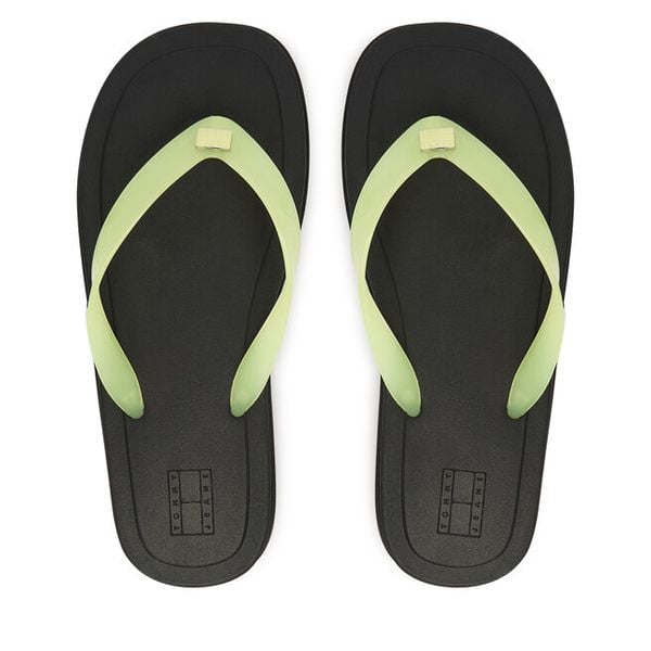 Japonki Tommy Jeans. Zielone klapki Tommy Jeans, bez wzorów, z jeansu, bez obcasa. Za 209,99 zł.