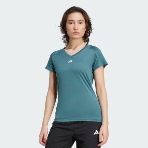 Koszulka AEROREADY Train Essentials Minimal Branding V-Neck. Białe bluzki ADIDAS, xs, bez wzorów, z materiału, sportowe, bez kołnierzyka, bez ramiączek. W wyprzedaży za 81,75 zł.