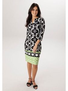 Aniston Sukienka w kolorze czarno-biało-zielonym rozmiar: 48. Czarne sukienki Aniston, na co dzień, bez wzorów, bez kołnierzyka, bez ramiączek, midi, proste. Za 173,99 zł.