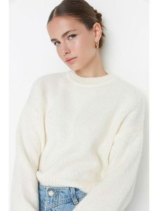 Trendyol Sweter w kolorze kremowym rozmiar: L. Brązowe swetry oversize Trendyol, l, bez wzorów, ze splotem, bez ramiączek. Za 96,60 zł.