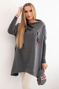 Bluza oversize z asymetrycznymi bokami grafitowa. Szare bluzy KESI, l, bez wzorów, z bawełny, bez kaptura. Za 209,11 zł.