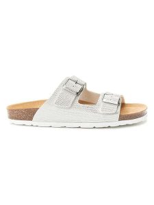 Mandel Klapki "Alberto" w kolorze srebrno-białym rozmiar: 39. Białe klapki Mandel, bez wzorów, z materiału, z otwartym noskiem, bez obcasa. Za 130,99 zł.