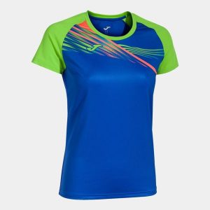 Joma Elite X damska koszulka sportowa, krótki rękaw, Royal-Fluor Green, L. Niebieskie koszulki sportowe JOMA, bez wzorów, bez ramiączek. Za 174,99 zł.