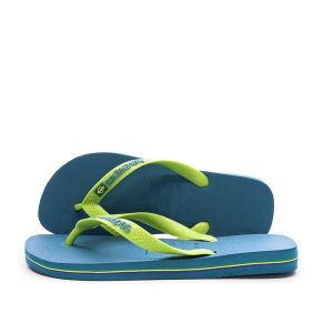 Klapki Havaianas Brasil Logo. Niebieskie klapki Havaianas, bez wzorów, z materiału, bez obcasa. Za 165,50 zł.