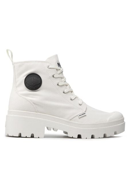 Palladium Trapery Pallabase Twill 96907-116-M Biały. Białe buty zimowe Palladium, z materiału, bez obcasa, bez zapięcia. Za 479,99 zł.