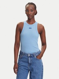 HUGO Top Easy 50508857 Błękitny Slim Fit. Niebieskie topy Hugo, m, bez wzorów, z bawełny, bez kołnierzyka, bez ramiączek. Za 159,99 zł.