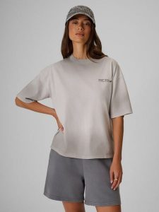 4F T-shirt loose z nadrukiem damski - szary M. Szare t-shirty 4f, m, bez wzorów, z bawełny, bez kołnierzyka, bez ramiączek. Za 79,99 zł.