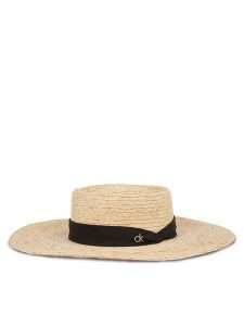 Calvin Klein Kapelusz Ck Metal Linen Band Straw Hat K60K612915 Beżowy. Brązowe kapelusze Calvin Klein, bez wzorów, z materiału. Za 209,99 zł.