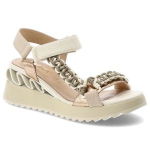 Sandały damskie S.Barski, na lekkiej platformie z plecionymi paskami i regulowanym zapięciem na rzep, białe, CR61-3071. Białe sandały S.BARSKI, bez wzorów, bez obcasa, na koturnie, bez zapięcia. Za 289,00 zł.