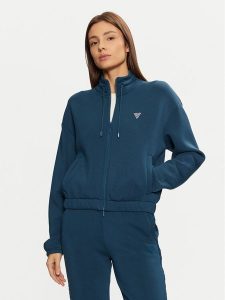 Guess Bluza V4BQ14 K7UW2 Niebieski Regular Fit. Niebieskie bluzy Guess, l, z aplikacjami, z wiskozy, bez kaptura. Za 229,99 zł.