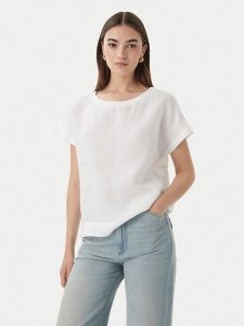 Marella T-Shirt Geyser 2615111132 Biały Regular Fit. Białe t-shirty Marella, bez wzorów, ze lnu, bez kołnierzyka, bez ramiączek. Za 289,99 zł.