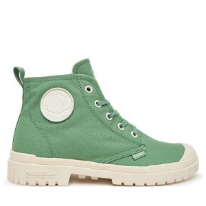 Trapery Palladium. Zielone buty zimowe Palladium, bez obcasa, bez zapięcia. Za 229,99 zł.