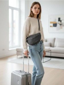 Saszetka nerka na regulowanym pasku z imitacji skóry - czarny. Czarne nerki i saszetki Sinsay, bez wzorów, ze skóry. Za 29,99 zł.