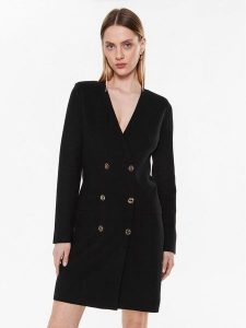 TWINSET Sukienka dzianinowa 231TP3100 Czarny Slim Fit. Czarne sukienki Twinset, s, bez wzorów, z dzianiny, bez kołnierzyka, bez ramiączek. Za 679,00 zł.