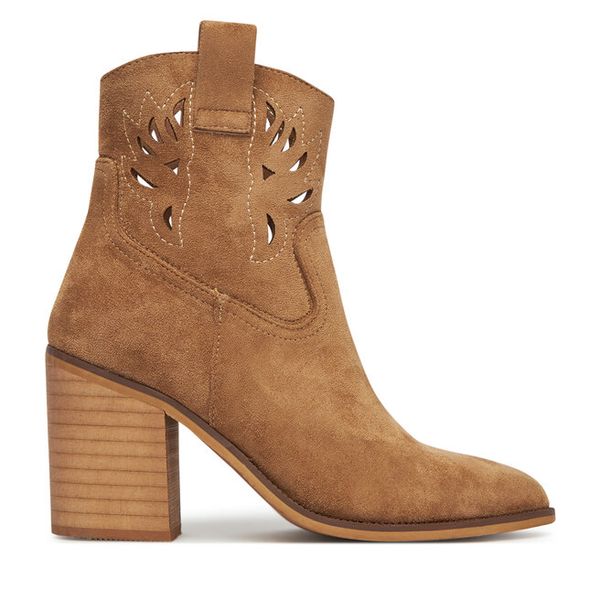 Botki DeeZee. Brązowe botki DeeZee, bez wzorów, bez obcasa, na słupku, bez zapięcia. Za 119,99 zł.