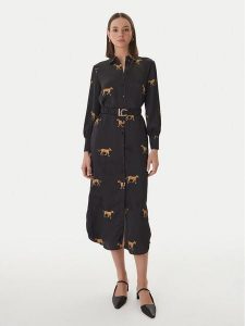 LOLA CASADEMUNT Sukienka koszulowa LS2616091 Czarny Regular Fit. Czarne sukienki LOLA CASADEMUNT, s, bez wzorów, z syntetyku, bez kołnierzyka, bez ramiączek, koszulowe. Za 676,99 zł.