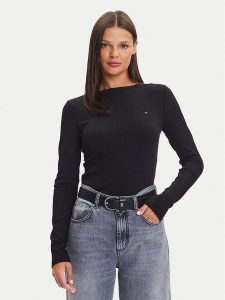 Tommy Hilfiger Bluzka WW0WW47309 Czarny Slim Fit. Czarne bluzki TOMMY HILFIGER, xxs, bez wzorów, z wiskozy, bez kołnierzyka, bez ramiączek. Za 209,99 zł.
