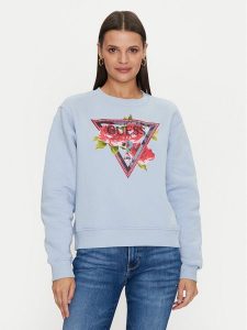 Guess Bluza W4YQ26 K9Z21 Błękitny Regular Fit. Niebieskie bluzy Guess, s, z aplikacjami, z bawełny, bez kaptura. Za 319,99 zł.