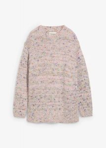Oversize’owy sweter z włóczki bouclé. Czerwone swetry klasyczne bonprix, bez kołnierzyka. Za 127,99 zł.