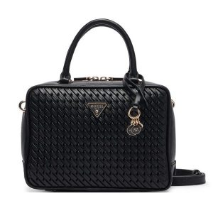 Torebka Guess. Czarne kuferki Guess, z aplikacjami, bez dodatków. Za 674,99 zł.
