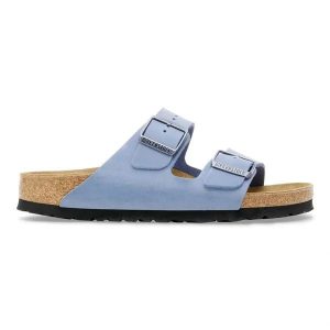 BIRKENSTOCK Arizona SFB LEOI Elemental Blue Klapki damskie. Niebieskie klapki Birkenstock, bez wzorów, z nubiku, z otwartym noskiem, bez obcasa. Za 489,99 zł.