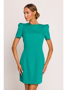 Made of emotion Sukienka w kolorze turkusowym rozmiar: S. Niebieskie sukienki Made Of Emotion, s, bez wzorów, bez kołnierzyka, bez ramiączek, mini. Za 203,45 zł.