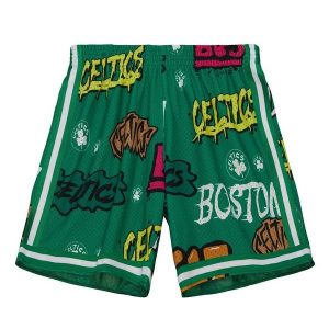 Spodenki samoprzylepne Boston Celtics Swingman 1985/86. Zielone szorty MITCHELL & NESS, bez wzorów, sportowe. Za 477,50 zł.