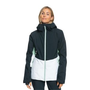 Kurtka snowboardowa damska ROXY Peakside. Czarne kurtki Roxy, na zimę, xl, bez wzorów, bez kaptura, narciarskie. Za 549,99 zł.