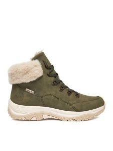 Rieker Trzewiki CEO-M9610-54 Khaki. Brązowe botki Rieker, bez wzorów, z materiału, bez obcasa, na płaskiej podeszwie, bez zapięcia. Za 389,99 zł.