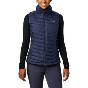 Bezrękawnik turystyczny damski Columbia Powder Lite Vest. Niebieskie kamizelki Columbia, s, bez wzorów, bez kołnierzyka, bez ramiączek, bez kaptura. Za 218,99 zł.